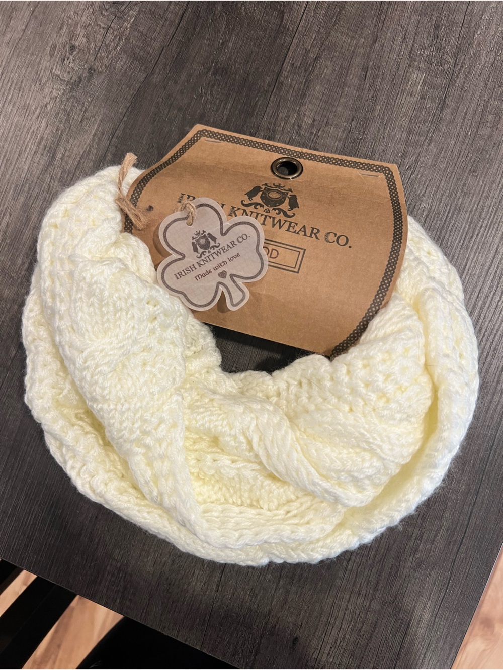 NWTIrish Knitwear Co. Cream Cable Knit Infinity Scarf